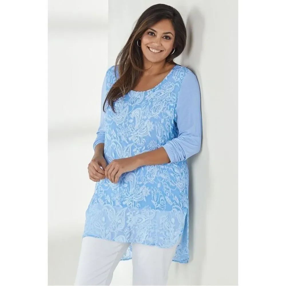 ✨Soft Surroundings Fleurveil Chiffon And Knit Sz Large Tunic✨